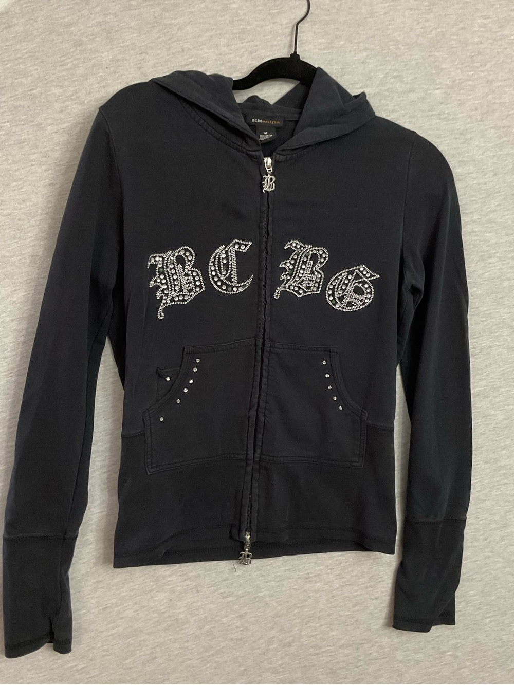 BCBG y2k Black Zip-Up Hoodie with Stud Detail